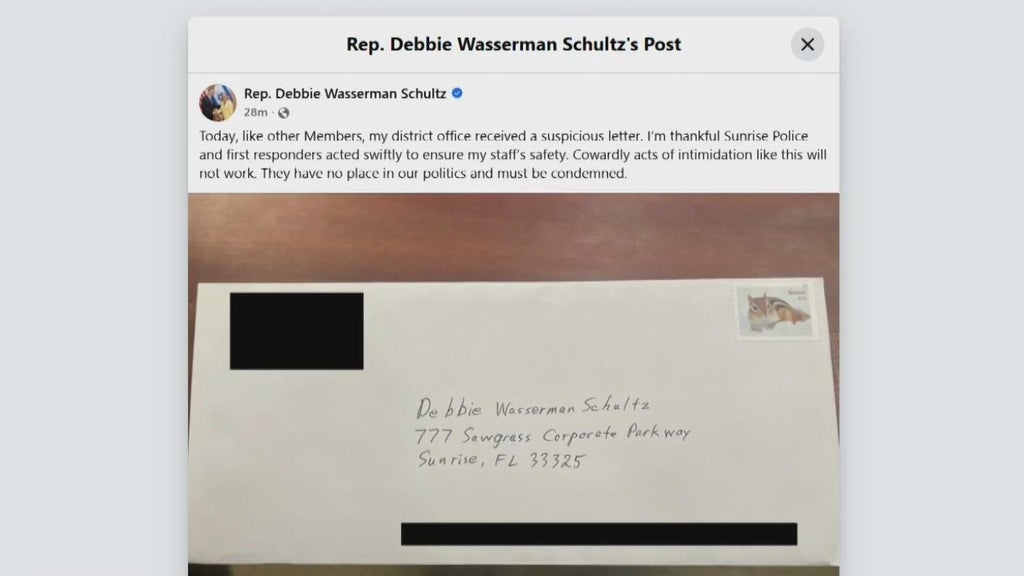Congresswoman Debbie Wasserman-Schultz targeted by "suspicious envelope" at her Sunrise office — CBS Miami, Parkland Community news