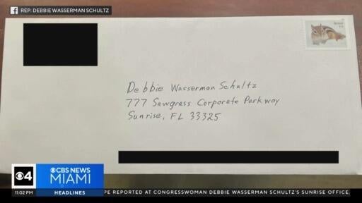 Congresswoman Debbie Wasserman Schultz's Sunrise office threatened by suspicious envelope — CBS Miami, Parkland Community news