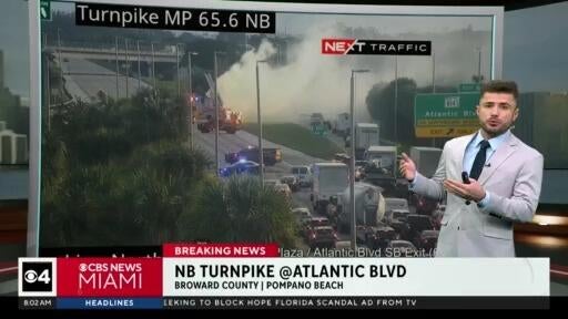 Truck fire shuts down all northbound lanes of Florida’s Turnpike in Pompano Beach — CBS Miami, Parkland Community news